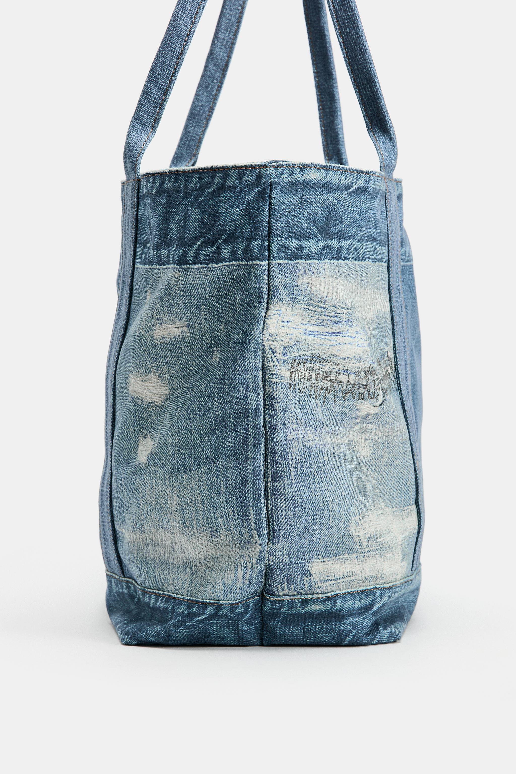DENIM EFFECT SHOPPER BAG